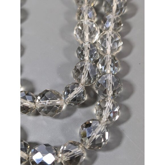 Gray Faceted Glass Bead Two Strand Black Ribbon Tie Statement Necklace 48" - Picture 3 of 8